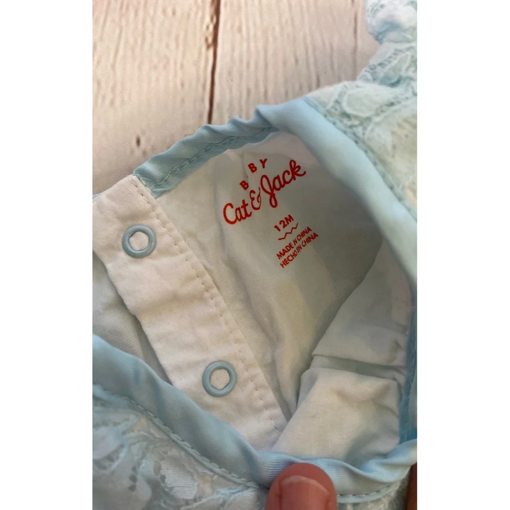 Cat & Jack Ice Blue Lace Fully Lined Baby Romper